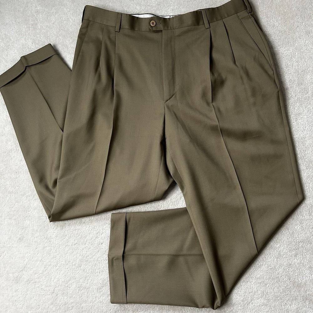 Zanella Pants Mens 38 Wool Pleated Dress Slacks Trousers Cuffed Lined Italy